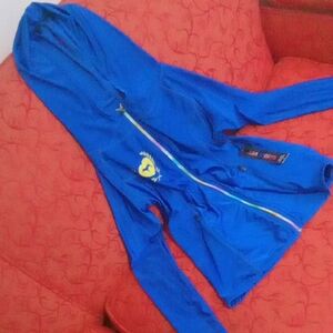 Nwt Ara Sports Blue Hooded Jacket with Heart Logo And Rainbpw Zipper